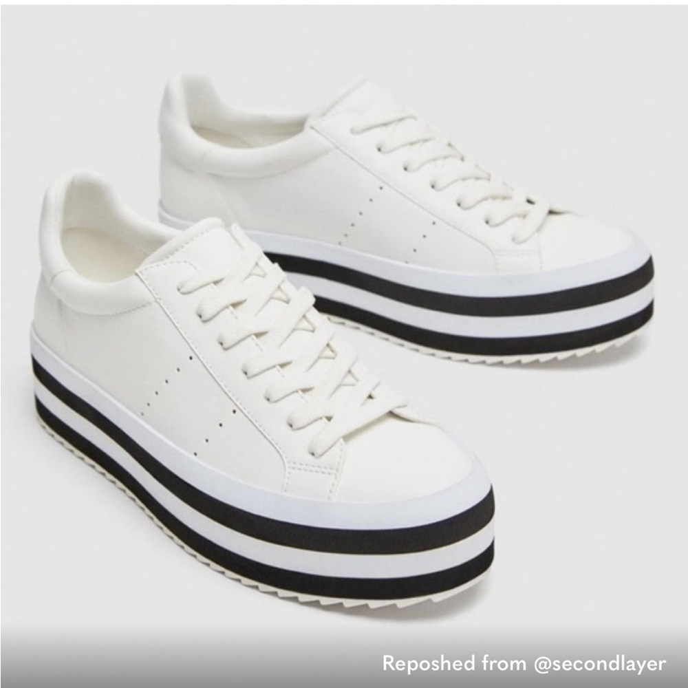 Zara Platform Stripe Leather Sneaker